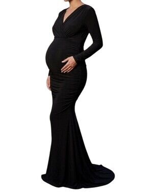Club L London Black Long Sleeve Maternity Gown